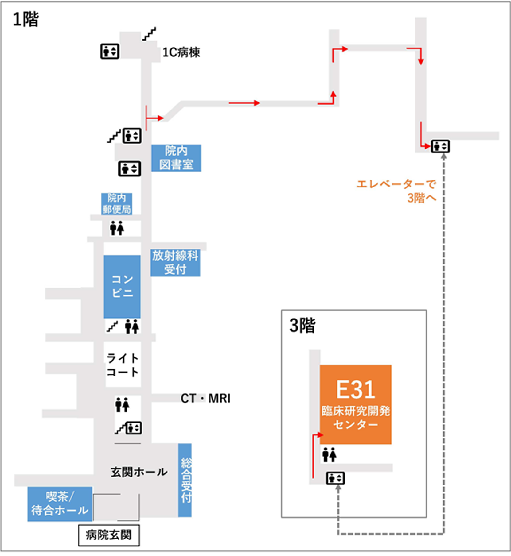 臨床研究開発センターまでのアクセス 1階